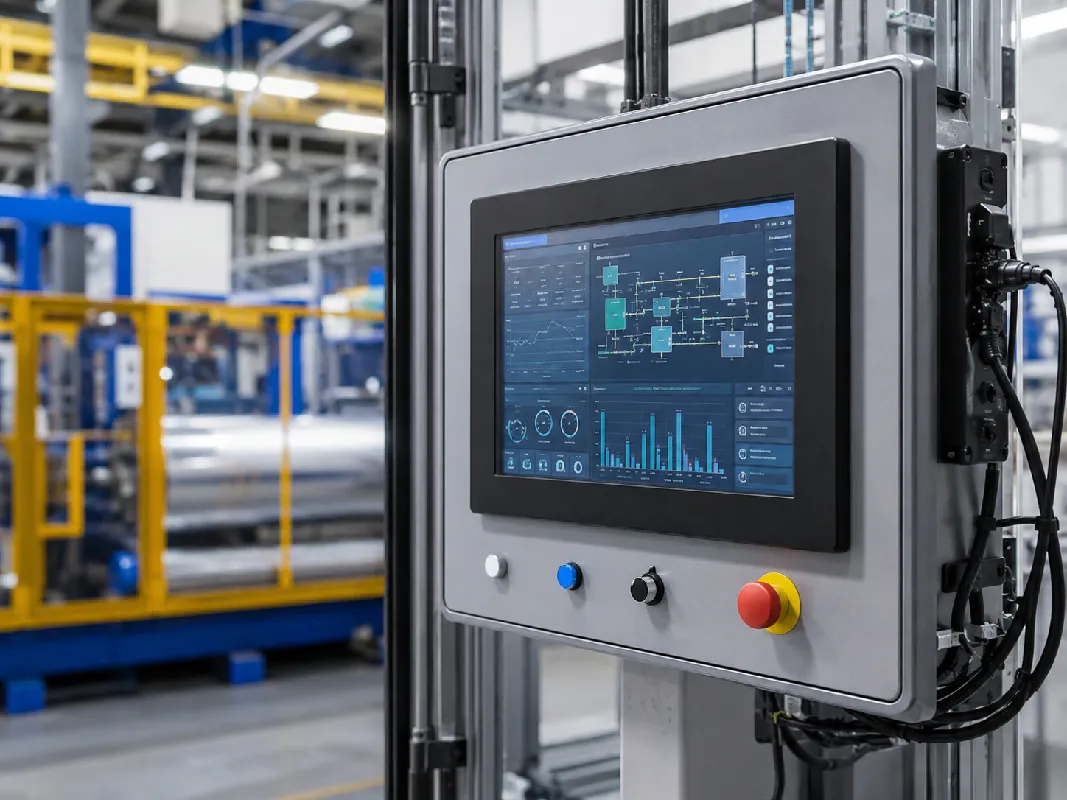 HMI Bedienpanel zur Steuerung und &Uuml;berwachung automatisierter Prozesse in einer Industrieanlage