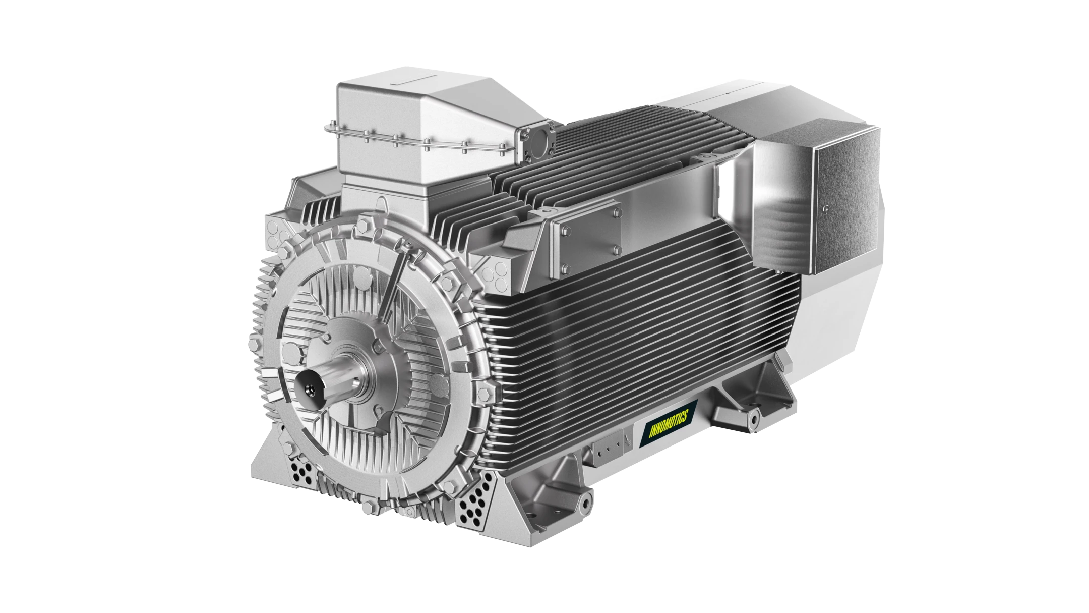 Industriemotor vor Produktionsanlage Leistungsstarker Elektromotor von Innomotics in automatisierter Fertigung
