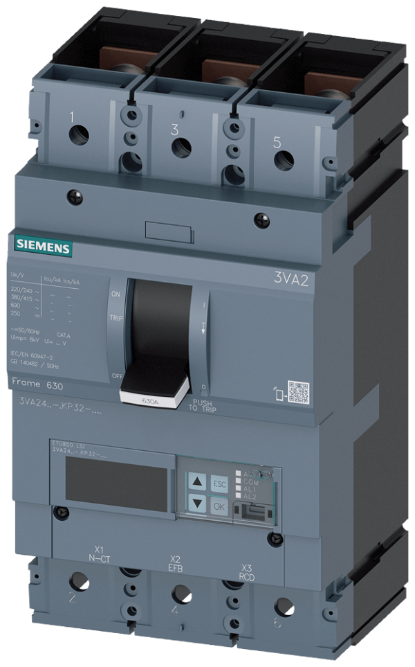 3VA2450-5KP32-0AA0 Siemens MCCB_IEC_BG630_500A_3P_55KA_ETU8_LSI